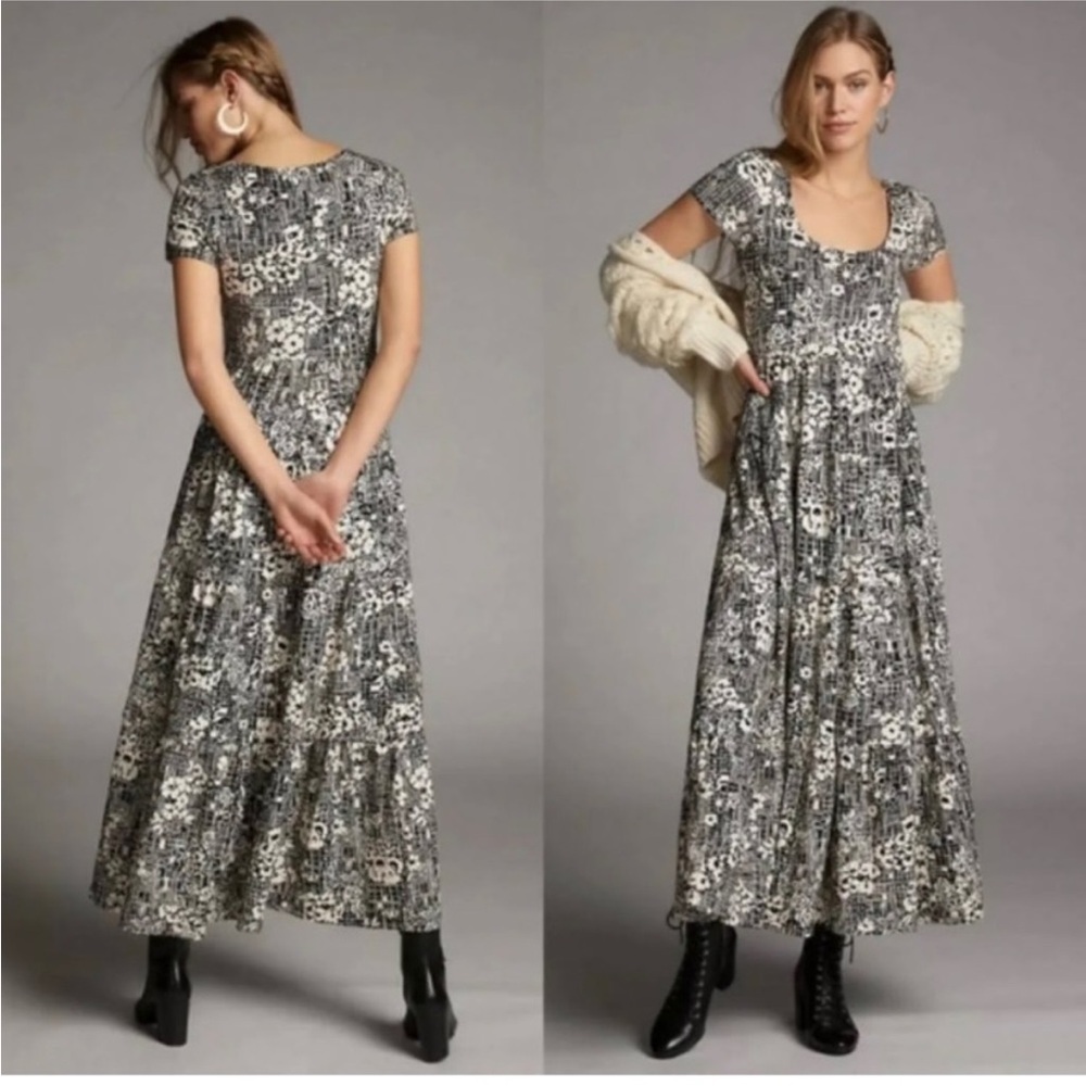 Anthropologie Black & White Floral Maeve
Catalina Tiered Maxi Dress Sz S